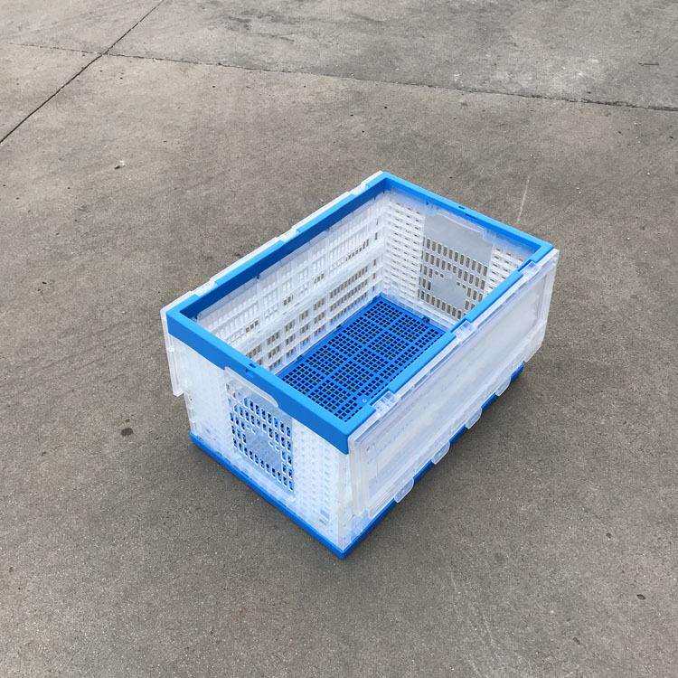 折叠式塑料筐带盖透明色600-340生鲜蔬菜常用配送折叠框透明料