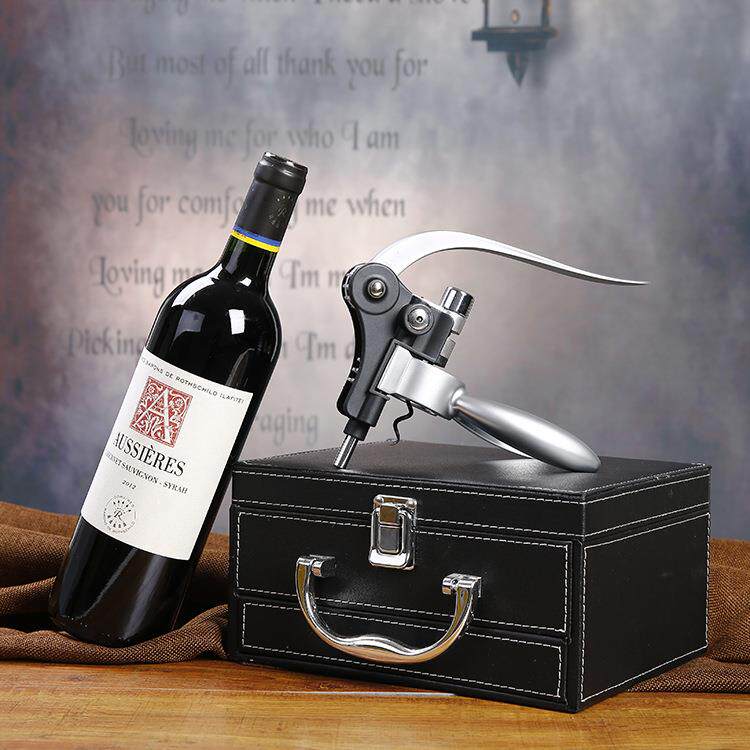 现货抽屉皮盒酒具套装木盒兔型开瓶器套装合金兔耳开酒器8件套