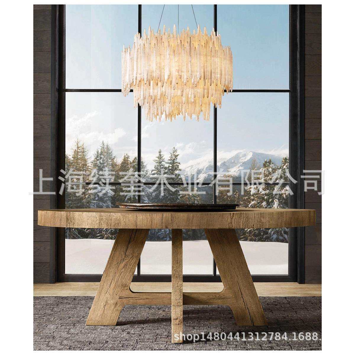 RH美式实木圆桌餐桌椅家具 设计师外贸出口跨境电商亚马逊供应商