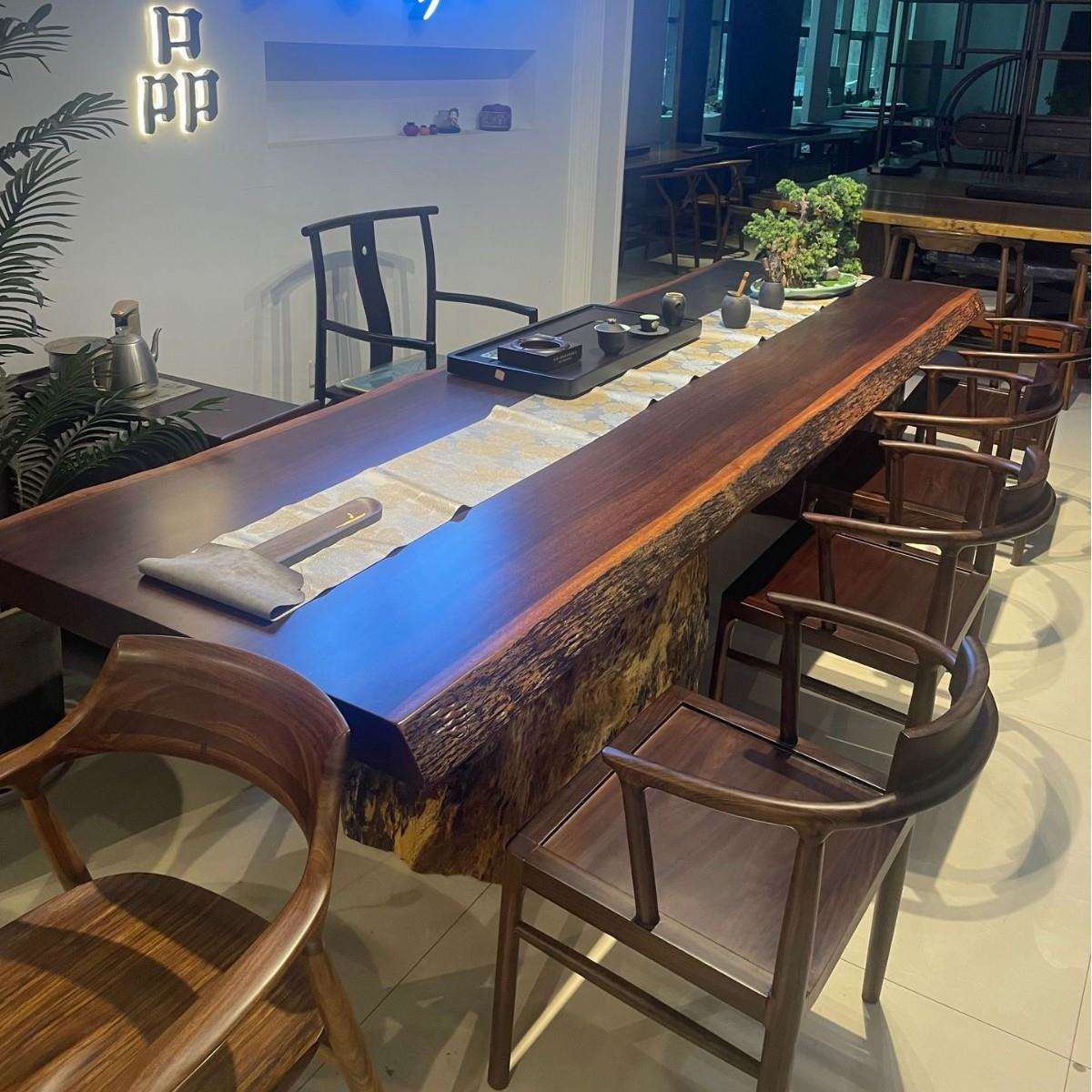 黑檀整板大板茶桌椅组合黑金檀实木茶几黑胡桃木办公室泡茶台现货