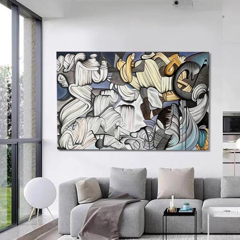 手绘油画抽象客厅沙发装饰画别墅大幅艺术挂画轻奢餐厅横幅肌理画