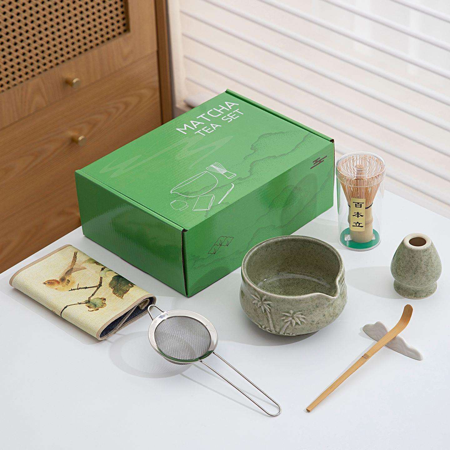 跨境日式temu陶瓷椰子树抹茶碗百本立竹茶筅宋代点茶工具茶道套装