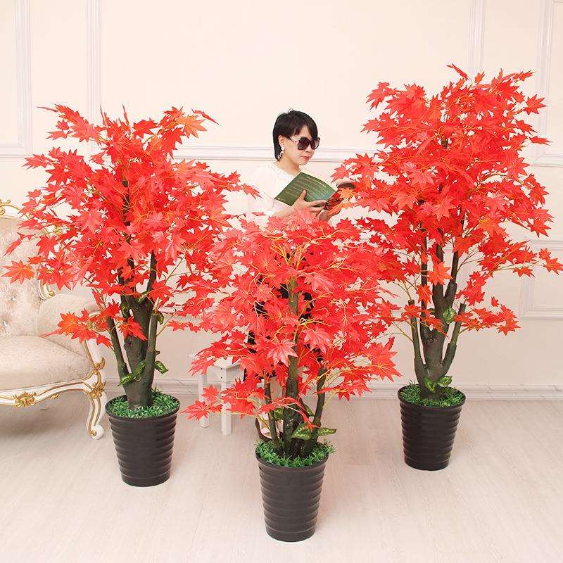 仿真植物盆栽树客厅花假花室内装饰塑料红枫树假招财发财树大盆景