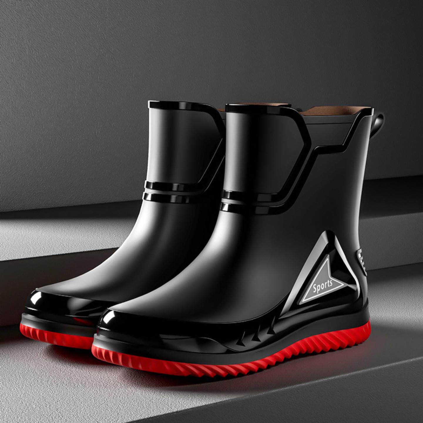 新款高档男款雨鞋收口中筒防水水靴厨房工作束口防滑防雨胶鞋雨靴