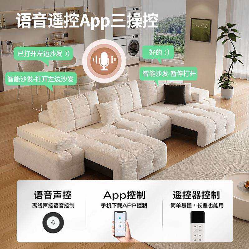 佛山劳伦斯直排雪尼尔布艺沙发小户型客厅多功能电动可伸缩沙发床