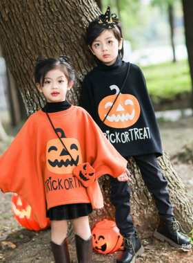 万圣节儿童服装cosplay服男女童南瓜加绒蝙蝠衫斗篷幼儿园演出服