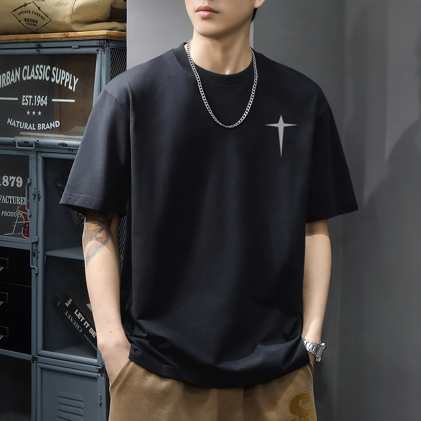 汉誓短袖t恤男款纯棉重磅上衣服2026新款夏季百搭宽松男士打底衫