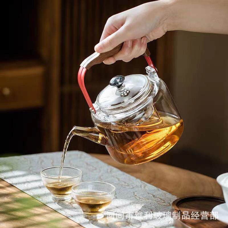 璃享高硼硅茶壶磁吸开合提梁壶蒸煮一体内胆复古水壶茶具磁吸提梁