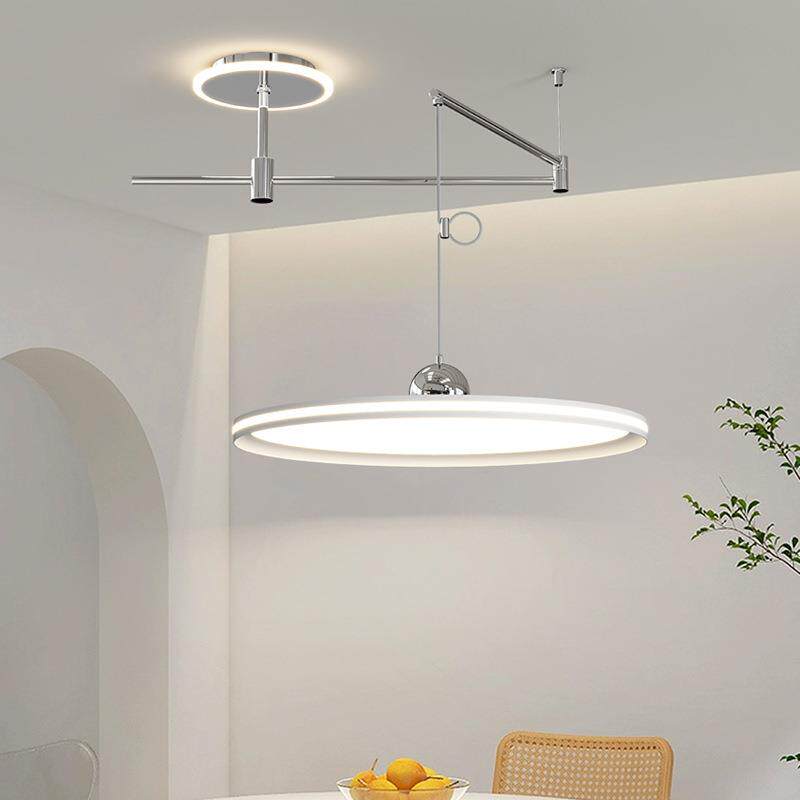 led餐厅灯北欧现代极简餐桌吧台灯具圆形飞碟可移动伸缩餐厅吊灯