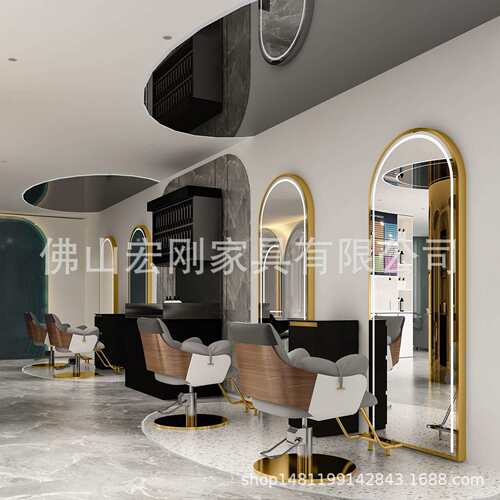 理发店剪发镜台发廊染烫镜子单面双面落地镜美发店带灯理发镜