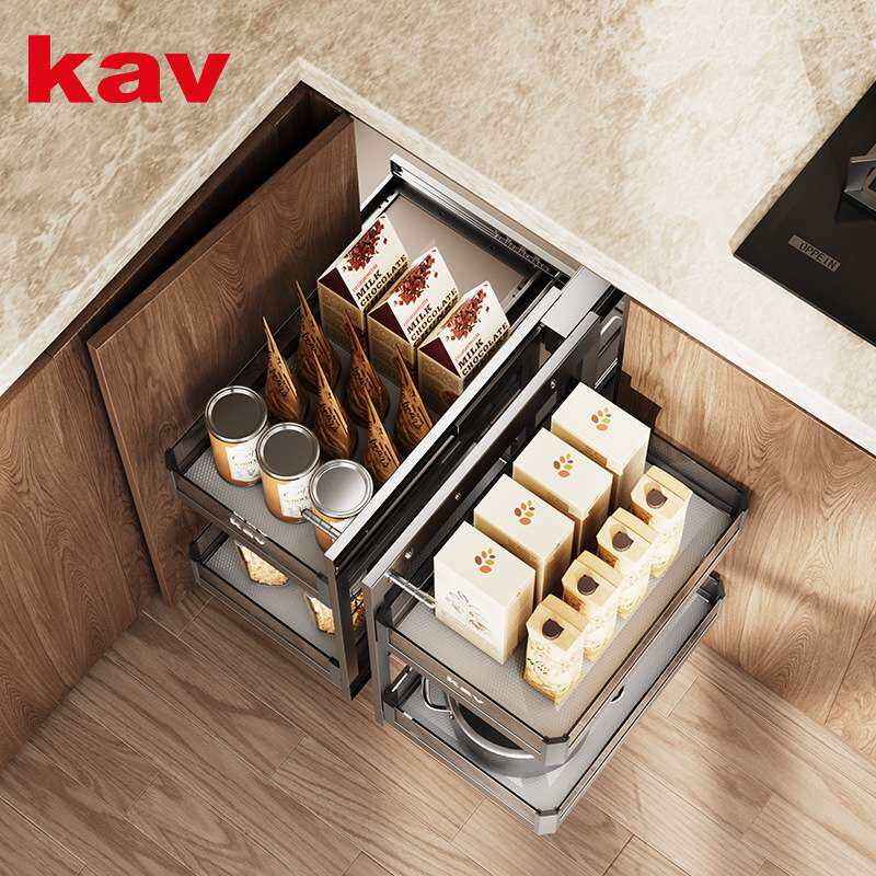 kav凯威厨房橱柜地柜转角全拉出小怪物拉篮调味品双层联动置物架