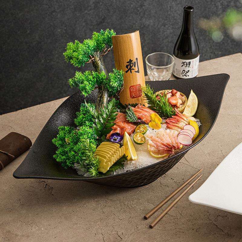 陶瓷三文鱼刺身盘子海鲜姿造摆盘酒店餐厅餐具自助餐生鲜料理冰盘