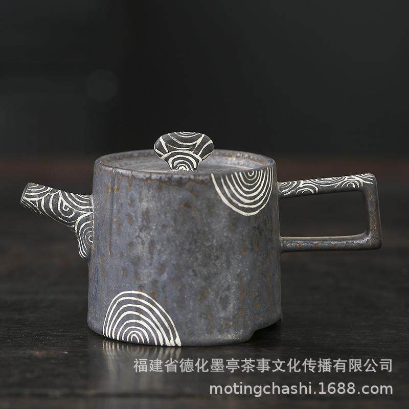 日式复古陶瓷绣釉茶壶鎏银茶具小套一壶二杯粗陶壶承杯垫家用