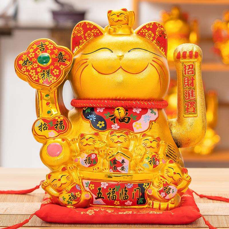 工厂陶瓷金猫自动摇招手招财猫摆件家用饰品收银台日式发财猫
