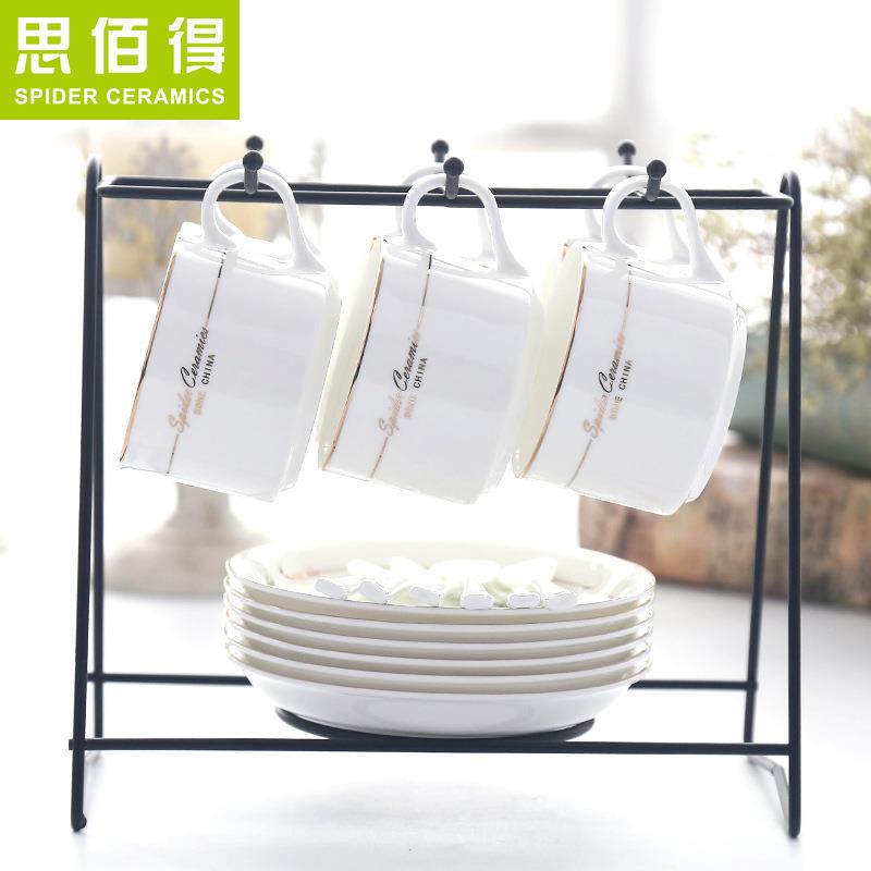 思佰得-骨瓷咖啡杯碟套装澳式咖啡杯6个金边欧式下午红茶杯陶瓷器