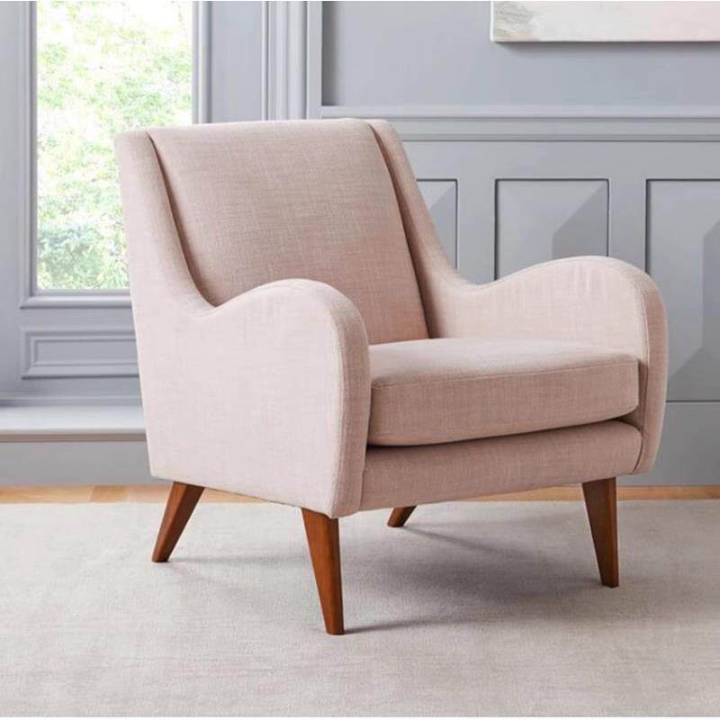 美式卧室老虎椅单人沙发椅靠背欧式现代简约布艺小扶手丝绒休闲椅