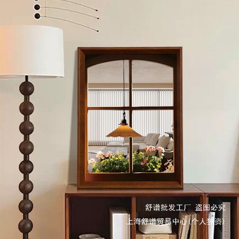 法式田园镜面装饰画窗外镜子摆件画装饰镜空间延伸客厅卧室挂画
