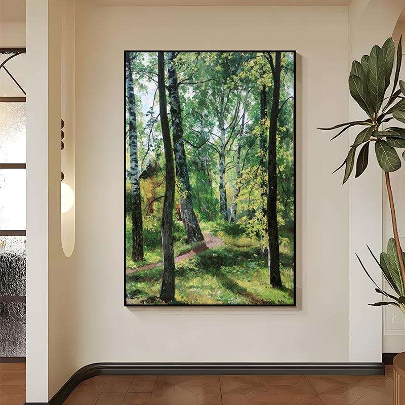 源头工厂客厅装饰画手绘森林油画玄关肌理画民宿氛围美学风景挂画
