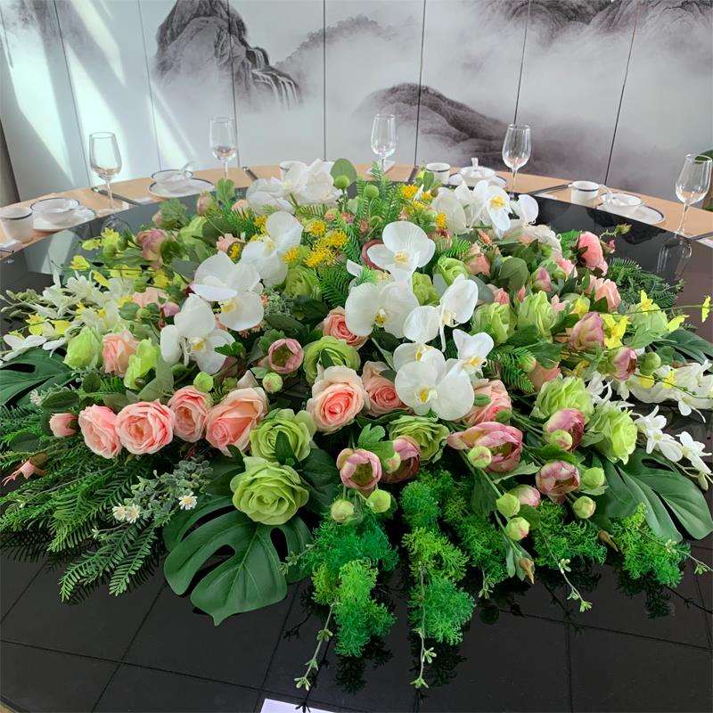 素雅新中式酒店餐桌花仿真花圆桌转盘桌面餐厅欧式高档摆件假花