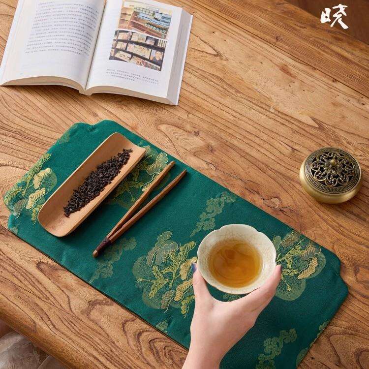 新中式绿色织锦干泡茶席杯垫双面禅意茶桌布垫茶杯茶桌垫布小桌旗