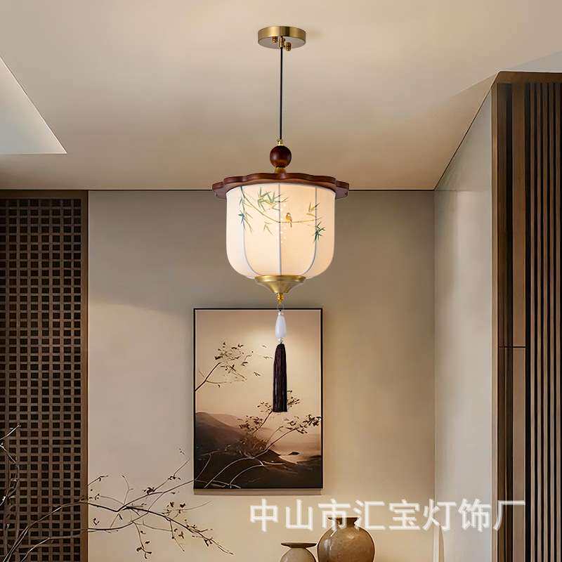 创意中式布艺手绘灯笼仿古典宫灯餐厅茶楼过道玄关过道布艺吊灯具