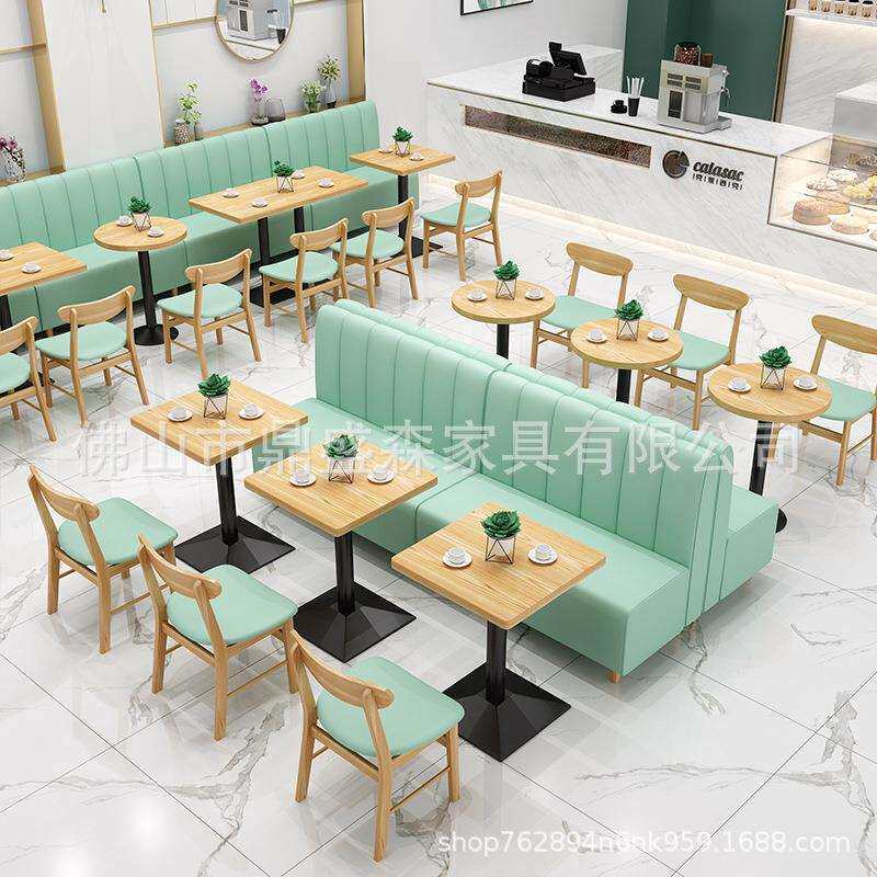 桌椅快餐咖啡小吃甜品蛋糕店卡座沙发组合圆桌商用家具商用圆桌