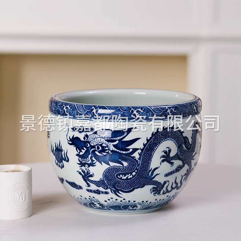 景德镇青花瓷龙纹缸养鱼盆睡莲盆中式庭院装饰花盆多尺寸现货