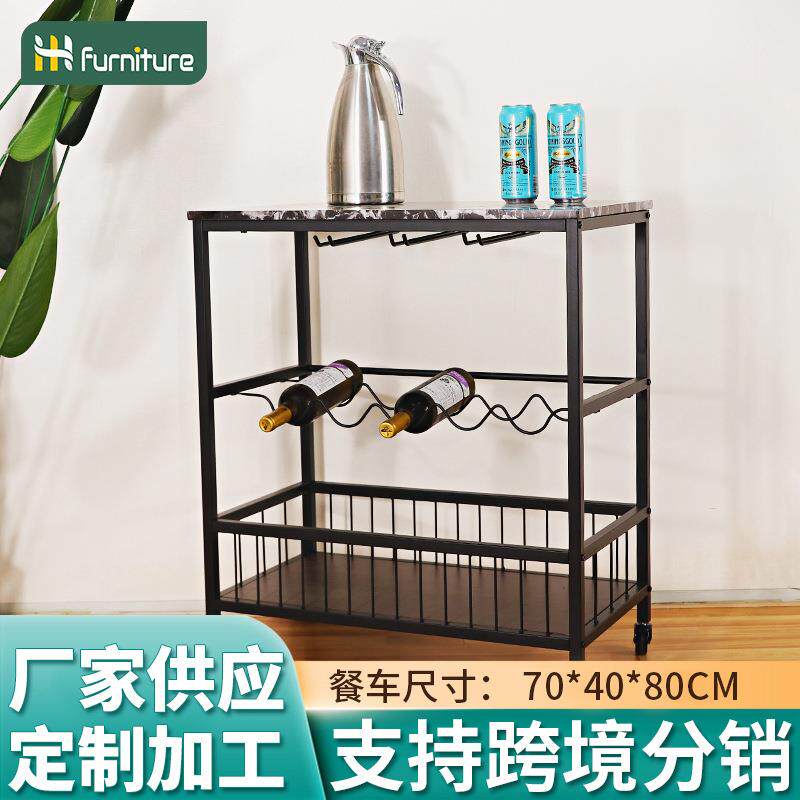 跨境热销移动餐车酒水置物架厨房手推餐厅边柜茶水美式推车可移动