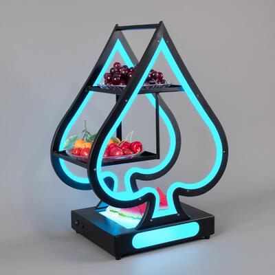 led发光果盘酒吧KTV三层水果架发光蛋蛋果盘小食盘黑桃A铁艺心形