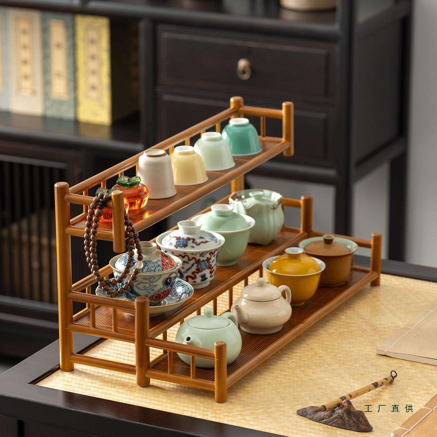 茶杯架子中式小型博古架茶具茶壶收纳架桌面摆件复古置物架展示架