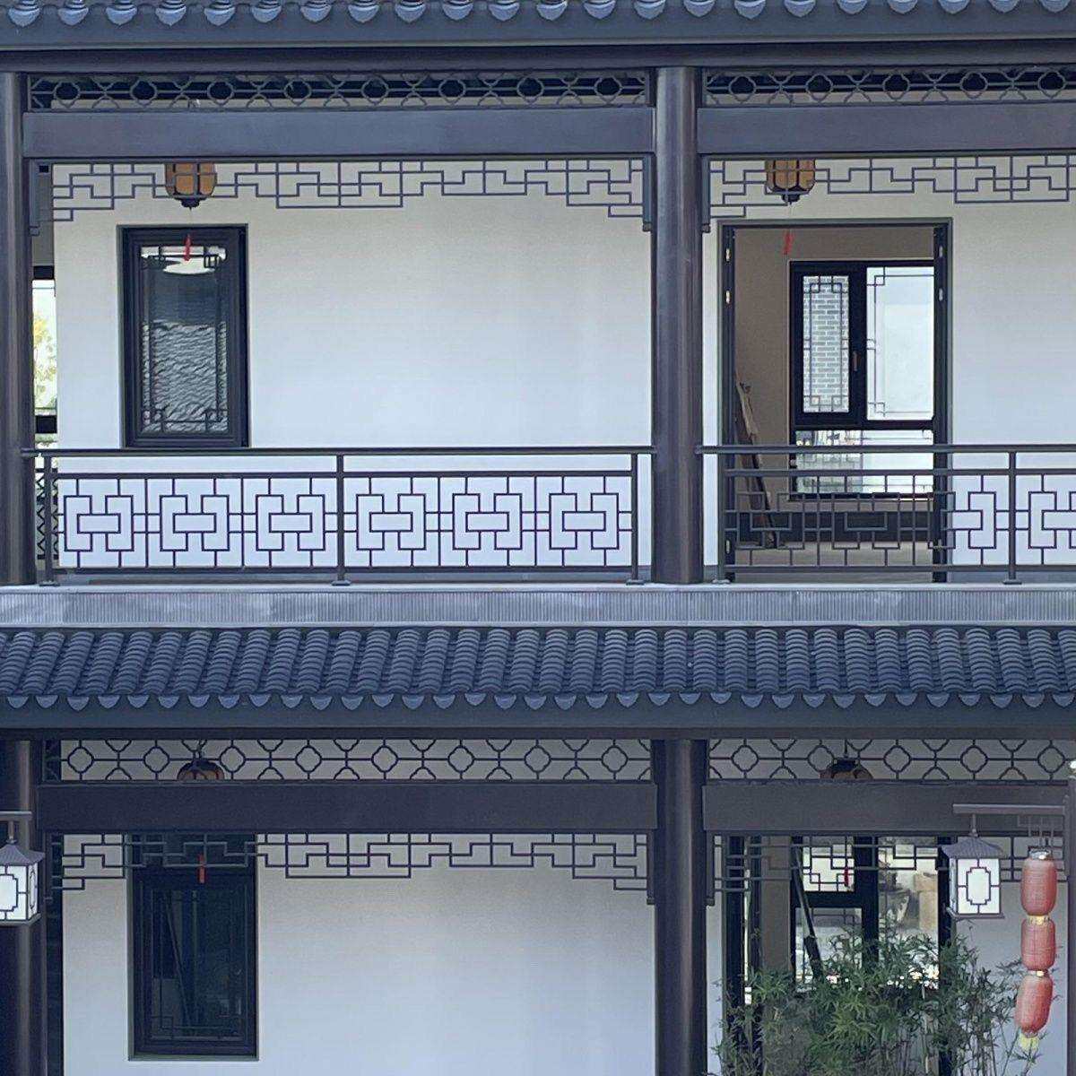 铝合金仿古凉亭门楣挂落屋檐万字花格角花新中式装饰木纹窗花格栅