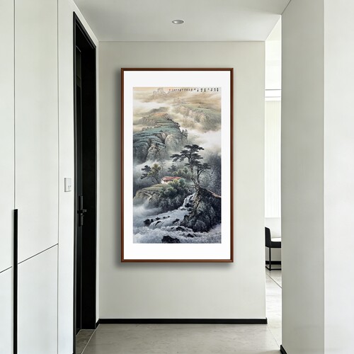 新中式山水玄关客厅挂画流水生财