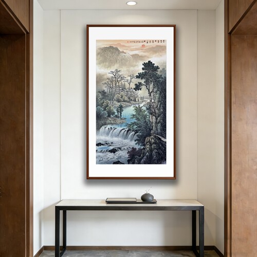 手绘山水玄关客厅挂画