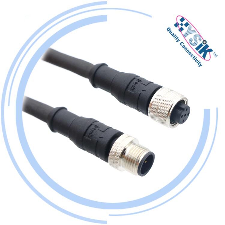 M12信号电连接器带线PVC 4芯12芯母直头航空插头