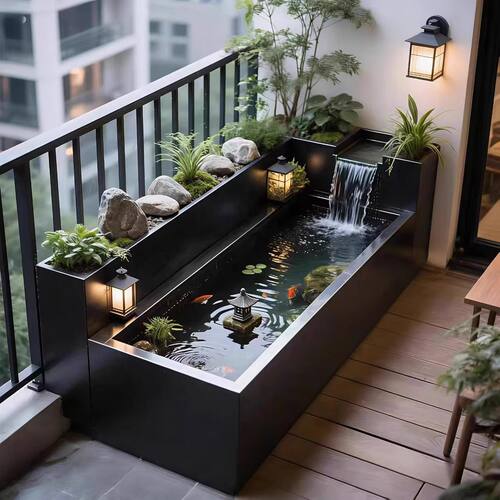 阳台鱼池花箱庭院创意流水景墙室外中式装饰造景花坛瀑布箱