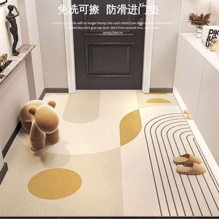 简约皮革入户门地垫门口耐脏免洗可擦新款玄关地毯可裁剪防滑脚垫