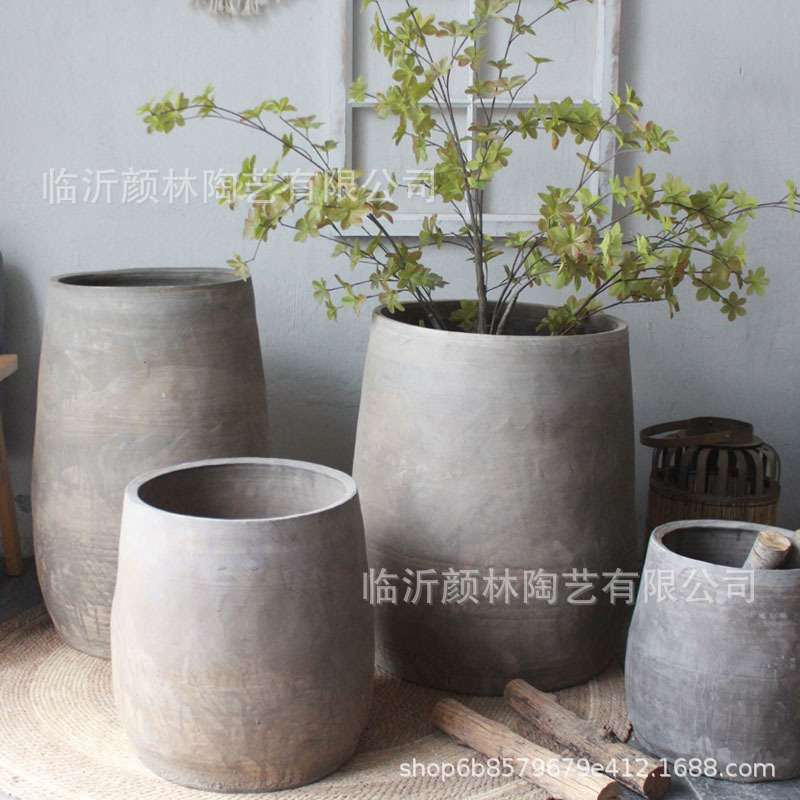 现货土陶盆仛寂风花盆复古花瓶粗陶瓶民俗仿古陶盆陶缸落地大盆