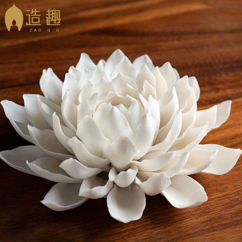 梵趣 陶瓷手工莲花摆件供佛前创意客厅装饰禅意工艺品仿真花假花