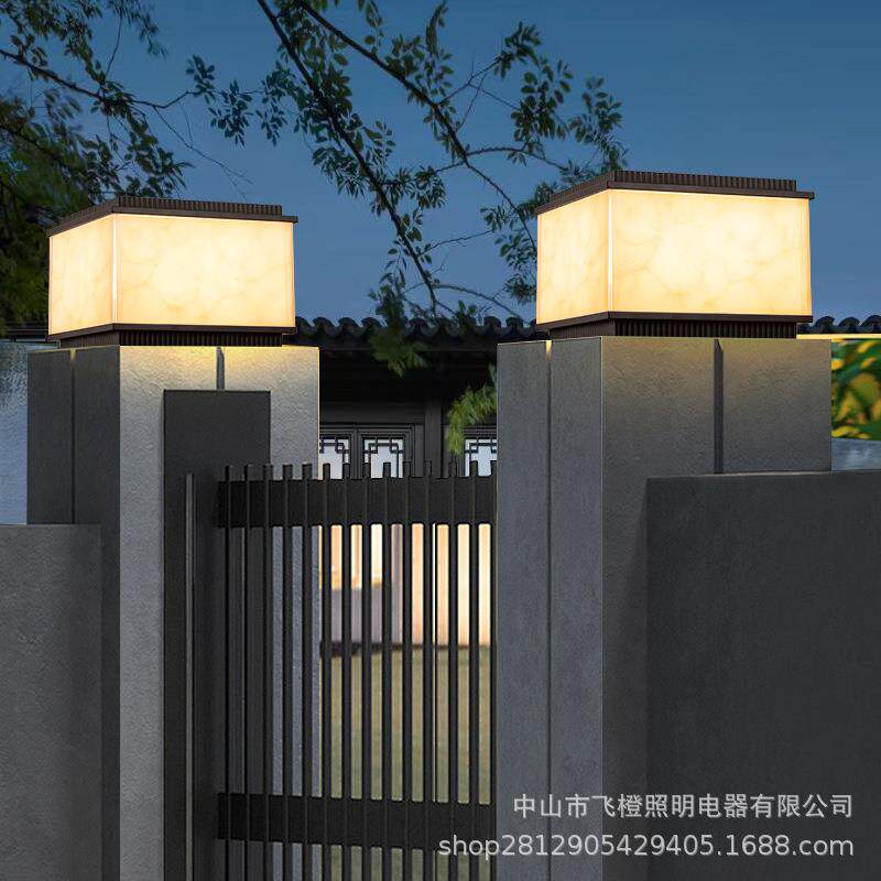 太阳能柱头灯仿云石别墅大门柱子灯庭院围墙石柱灯户外防水柱头灯