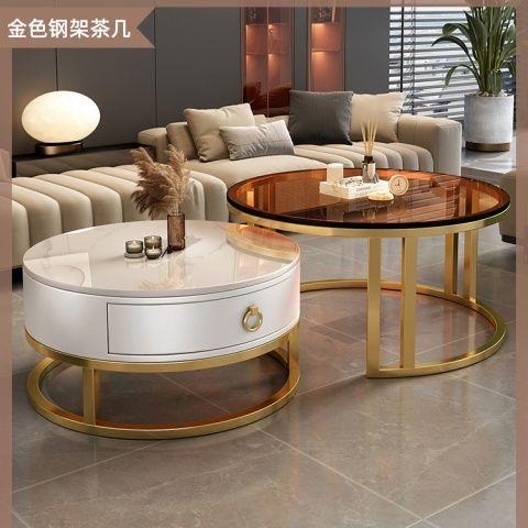 岩板茶几客厅家用北欧组合简约现代小户型小茶几圆形钢化茶几桌