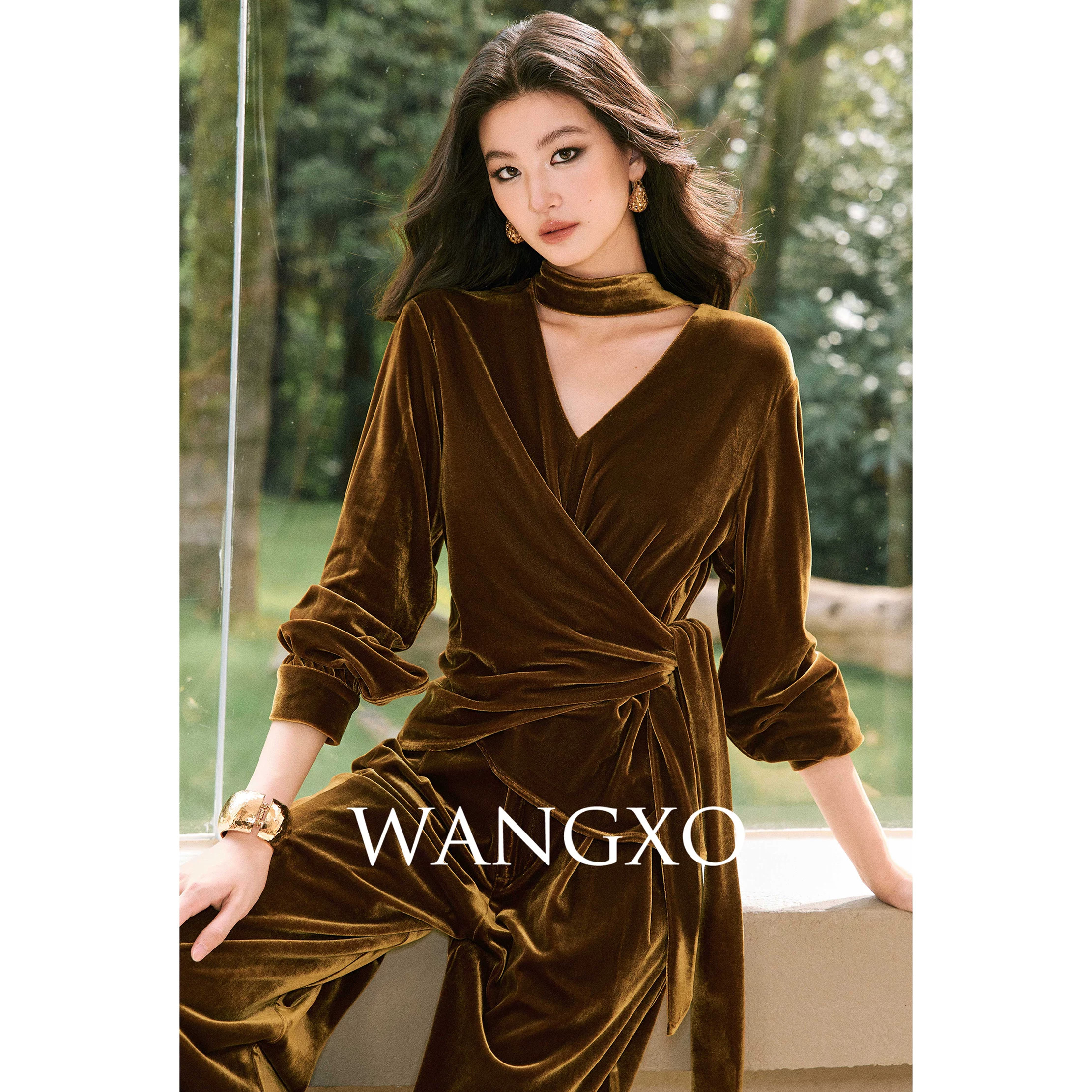 WANGXOV领丝绒上衣&阔腿裤套装