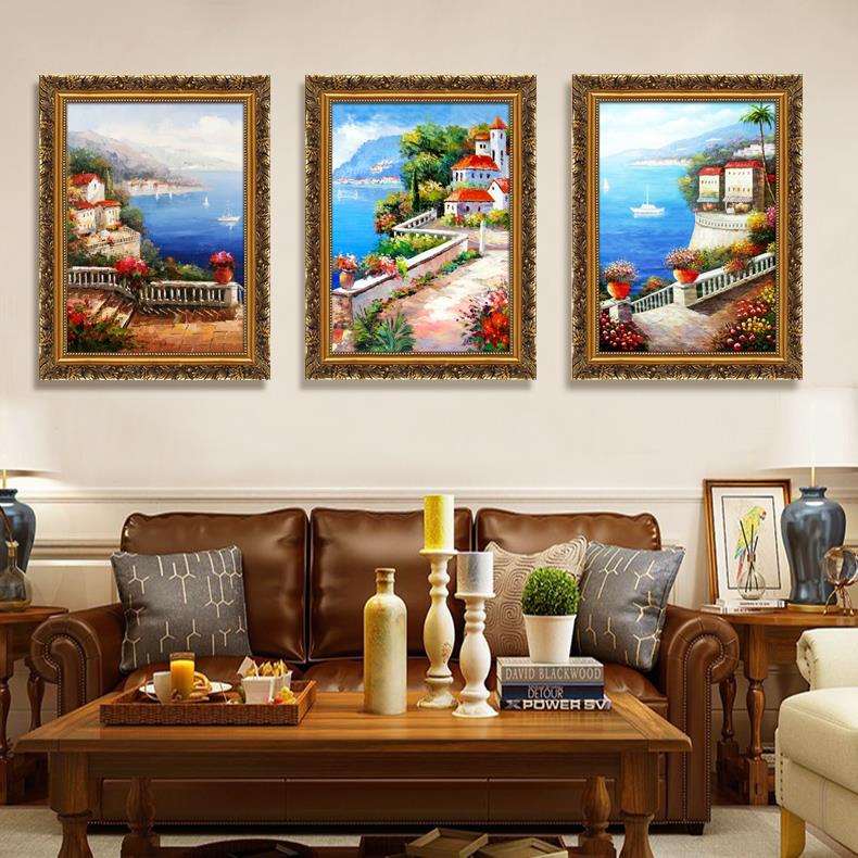 玄关挂画走廊装饰画花卉喷绘油画竖版地中海风景海景客厅卧室壁画