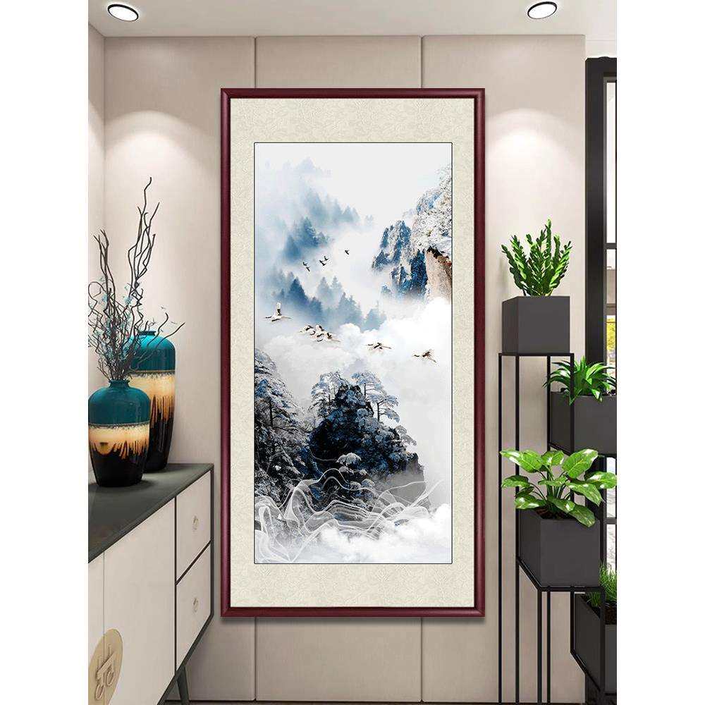 迎客松国画新中式入户玄关装饰画中堂画客厅挂画墙壁画走廊山之满