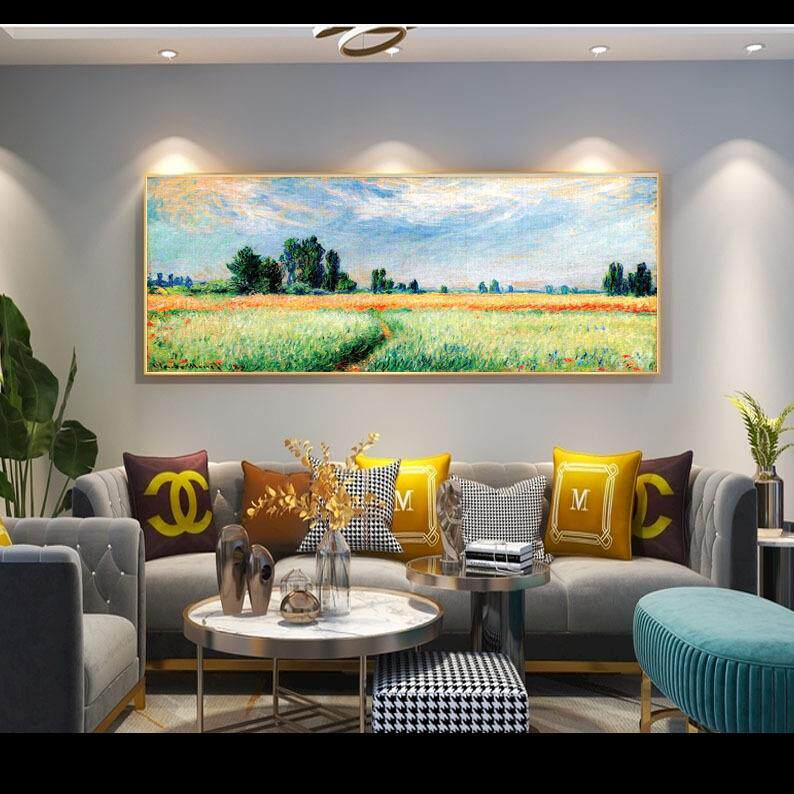梵高莫奈装饰画世界名画丰收风景油画客厅餐厅卧室艺术画沙发背景