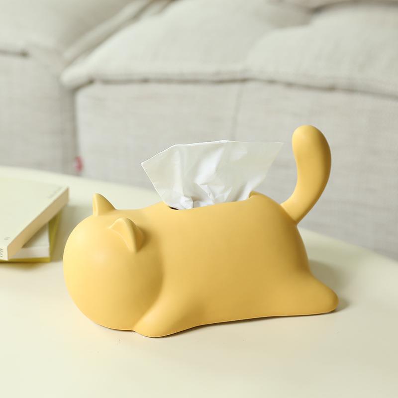创意猫咪陶瓷纸巾盒摆件家用纸抽盒客厅茶几桌面抽纸盒装饰品