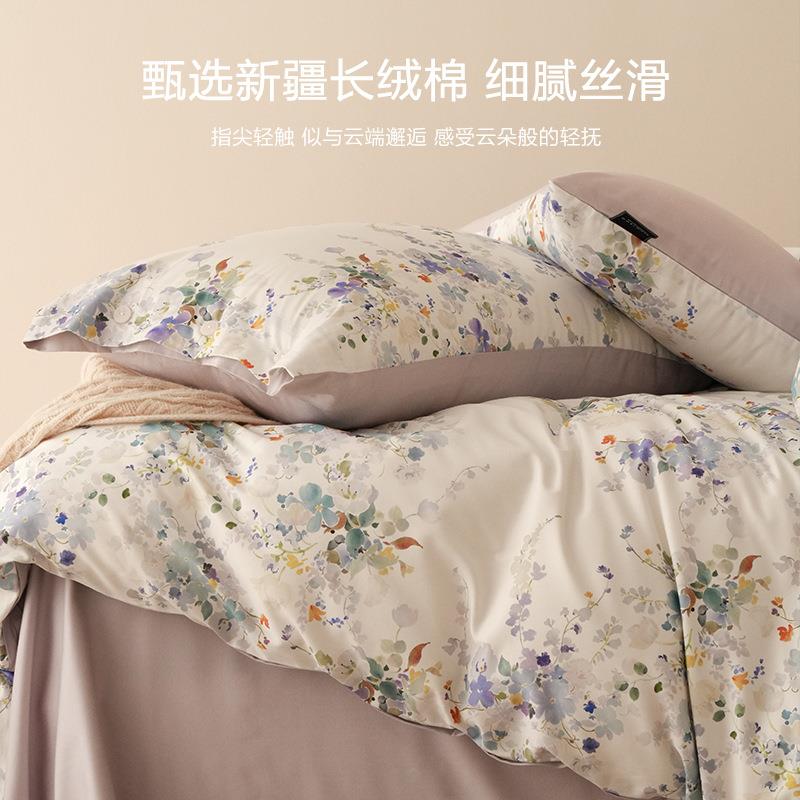 美式油画风100s全棉磨毛四件套秋冬高级加厚保暖纯棉花卉裸睡床品