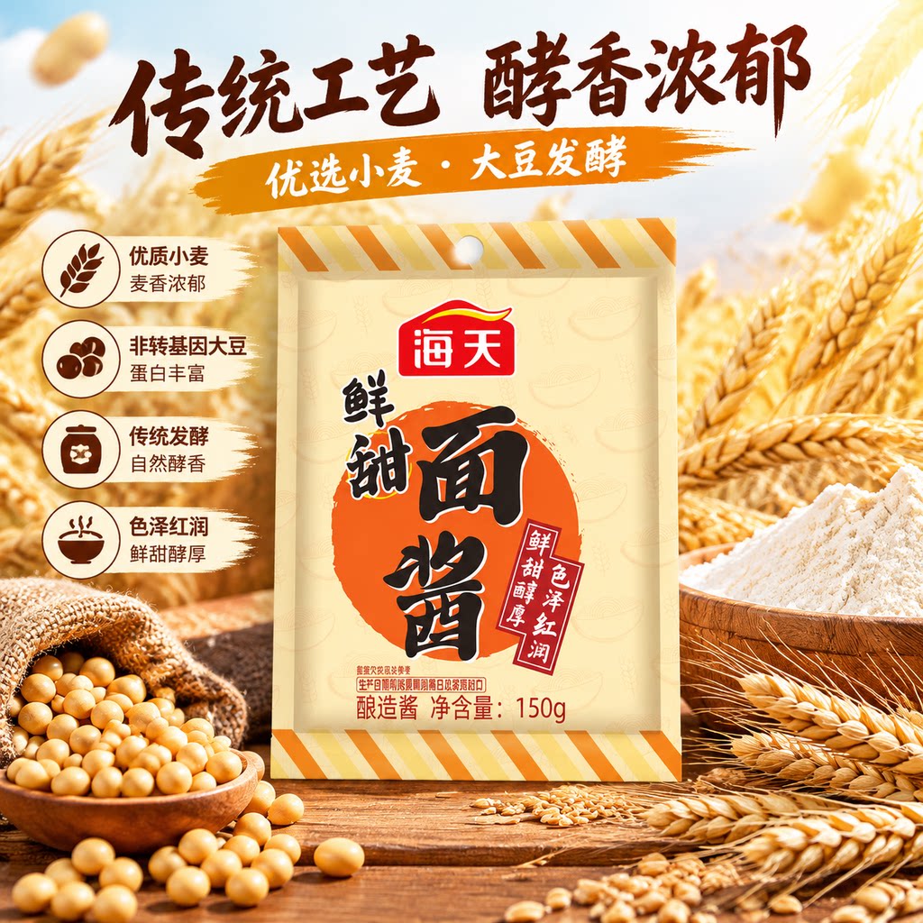海天鲜甜面酱150g袋装卷饼煎饼果子京酱肉丝炖肉炖菜炒面酿造酱