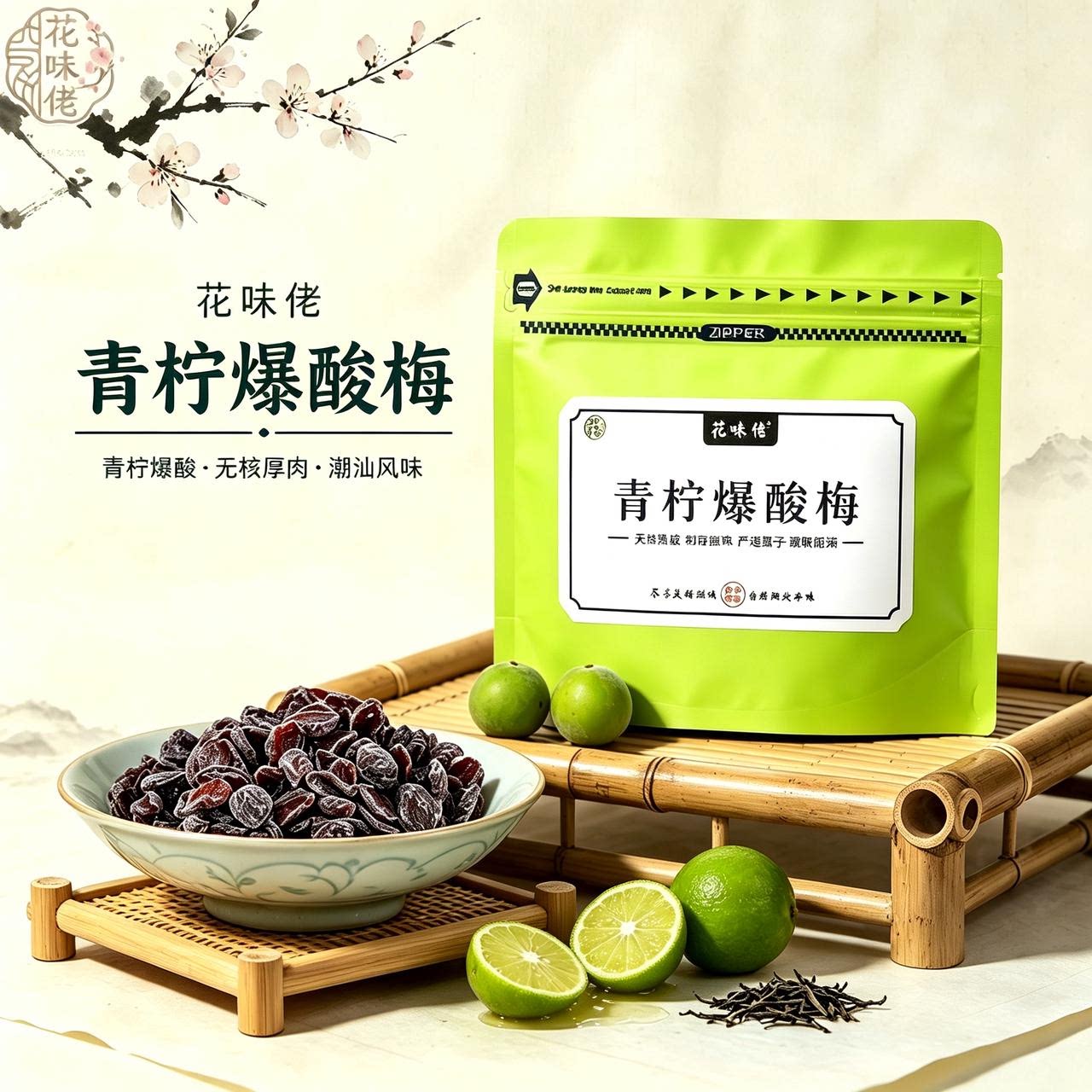 花味佬青柠爆酸梅酸甜无核梅肉青柠味话梅果干蜜饯梅子解馋小零食