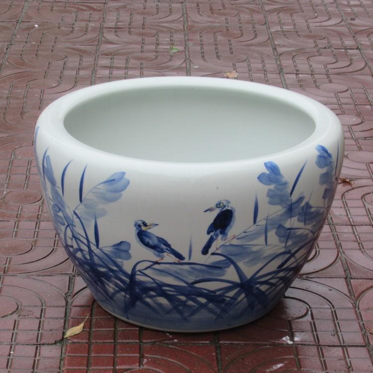 景德镇陶瓷鱼缸 手绘 芦苇花草金鱼缸 睡莲缸时尚家居摆件