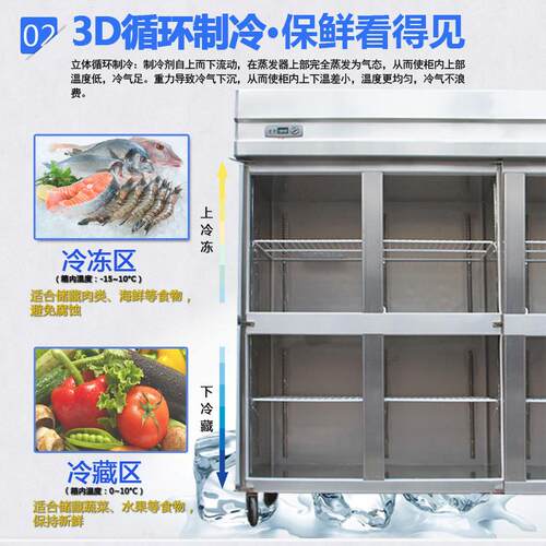六门冰箱商用厨房冰柜大容量饭店6四开门立式冷藏冷冻一体展示柜